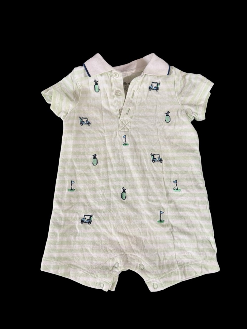 Little Me Green & White Striped Golf Embroidered Polo One-Piece